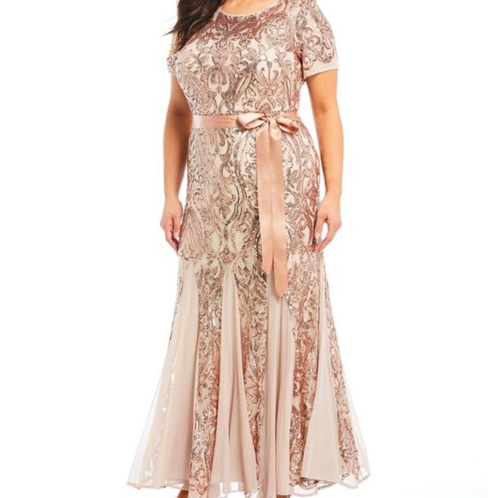 R&M Richards Plus Size Sequin Lace Embroidered Gown Dress 22W 22 Womens